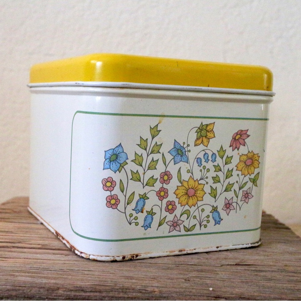 Vintage Floral Metal Storage Tin